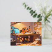 Spy Crab Coordinating Mission Work At Desk Briefkaart (Staand voorkant)