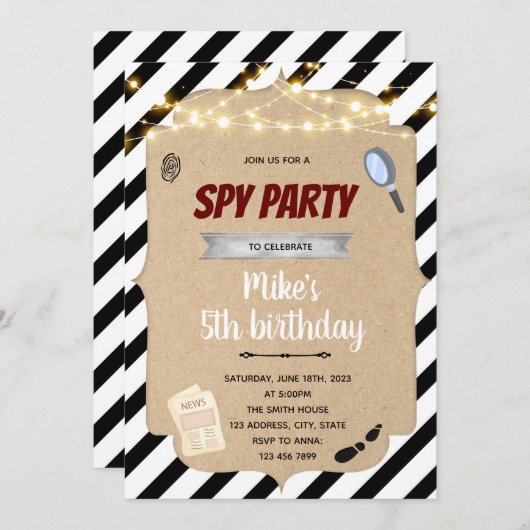Spy detective verjaardagsuitnodiging kaart (Voorkant / Achterkant)