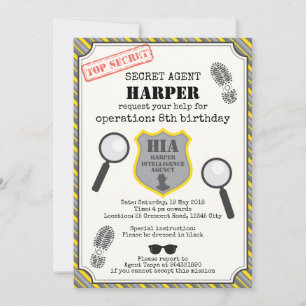 Spy Kids Birthday Invitation - Black Yellow Kaart