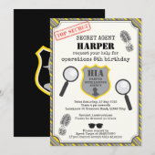 Spy Kids Birthday Invitation - Black Yellow Kaart (Voorkant / Achterkant)