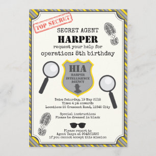 Spy Kids Birthday Invitation - Black Yellow Kaart