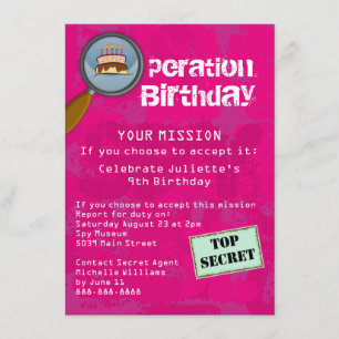 Spy / Secret / Special Agent Birthday Party Kaart