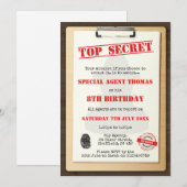 Spy themed verjaardagsfeestuitnodiging kaart (Voorkant / Achterkant)