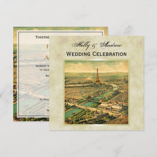 SQ vorm: Antiek Paris Distressed BG #3 SQ Wedding Kaart (Voorkant / Achterkant)