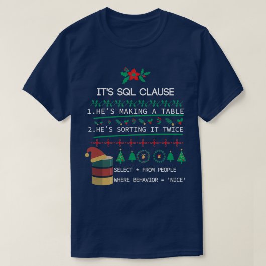 SQL Clause kerstcadeau voor ontwikkelaars T-shirt (Design voorkant)