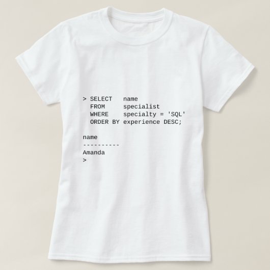 SQL Database Specialist: Amanda T-shirt (Design voorkant)