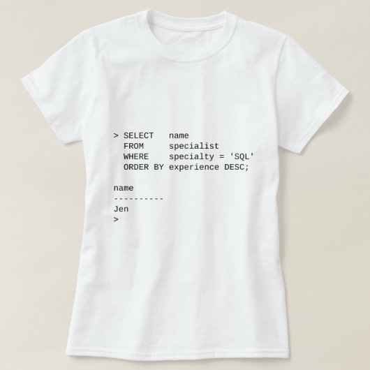 SQL Database Specialist: Jen T-shirt (Design voorkant)