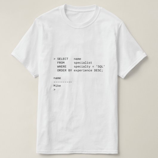 SQL Database Specialist: Mike T-shirt (Design voorkant)