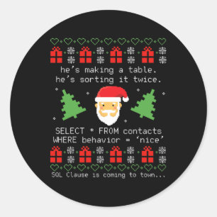 Sql Kerstman Datase Claus Ontwikkelaar Code Db Pr Ronde Sticker