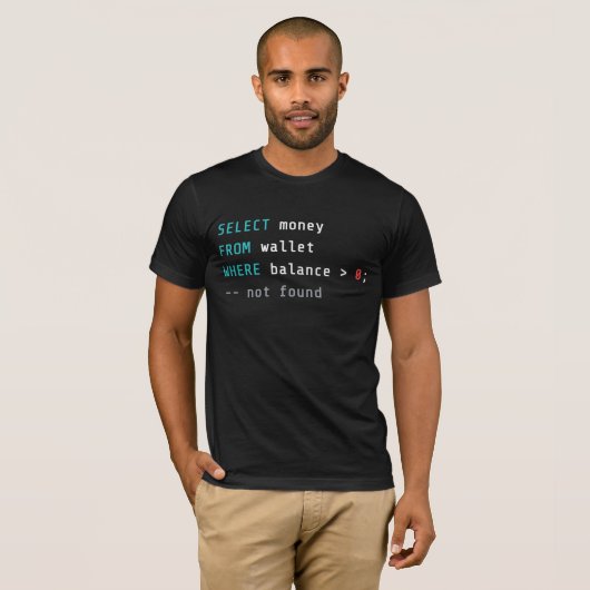 SQL Portemonnee Balans Nul Codeer Grap T-shirt (Voorkant volledig)