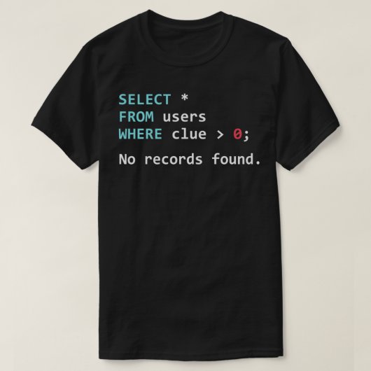 SQL Query Funny SQL Database Admin Programmer T-shirt (Design voorkant)