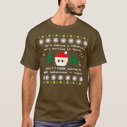 SQL Santa Claus Database DB Clausprogramma T-shirt (Voorkant)