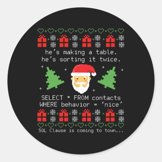 Sql Santa Claus Datase Clause Developer Code Db Pr Ronde Sticker (Voorkant)