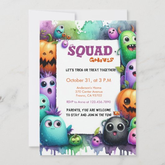 Squad Ghouls Halloween Trick or treat Party Kaart (Voorkant)