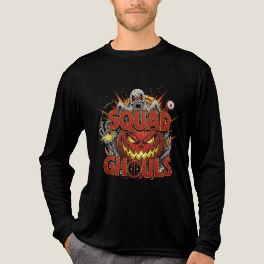 Squad Ghouls stripboek Horror Halloween Tri-Blend Shirt (Voorkant volledig)