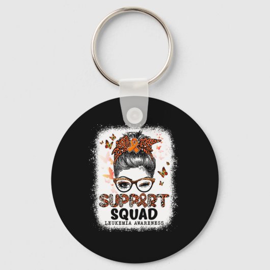 Squad Messy Bun Butterfly Oranje Lint Leukemie Sleutelhanger (Voorkant)