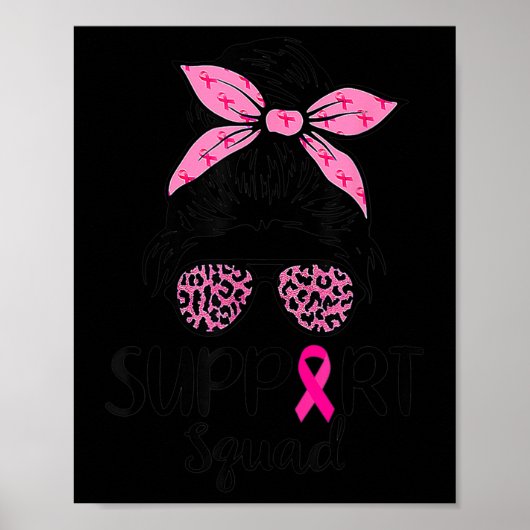 Squad Messy Bun Leopard Roze Borstkanker Awarene Poster (Voorkant)