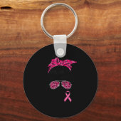 Squad Messy Bun Roze Krijger Borstkanker Awarene Sleutelhanger (Voorkant)