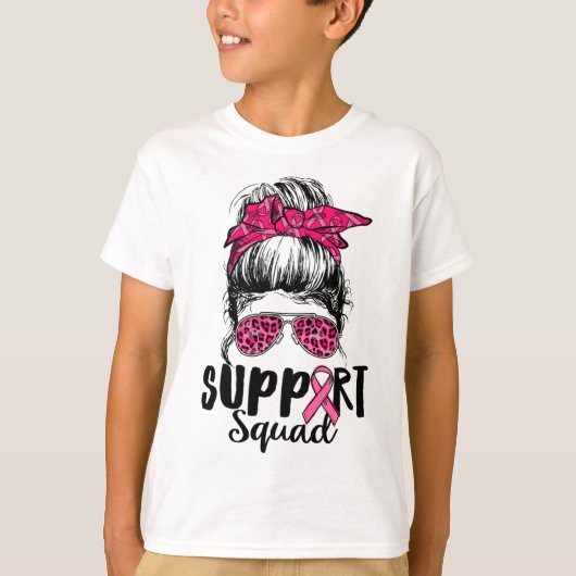 Squad Messy Bun Roze Krijger Borstkanker Awarene T-shirt (Voorkant)