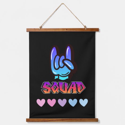 Squad typografie hangend wandkleed (Voorkant)