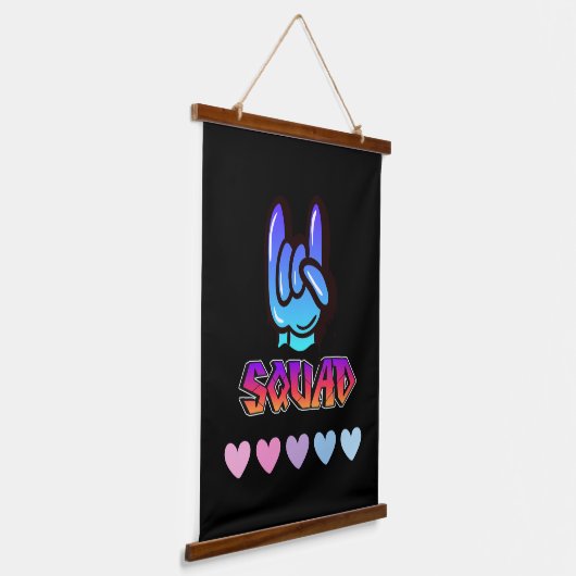Squad typografie hangend wandkleed (Gebogen)