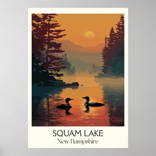 Squam Lake New Hampshire Zonsondergang Poster (Voorkant)