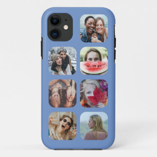 Square 7 Photo Collage Blue Sjabloon iPhone Case