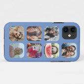 Square 7 Photo Collage Blue Sjabloon iPhone Case (Achterkant (horizontaal))