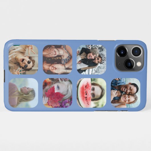 Square 7 Photo Collage Blue Sjabloon iPhone Case iPhone Hoesje (Achterkant horizontaal)