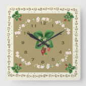 Square aardbery Clock Loden Green Background Vierkante Klok (Voorkant)