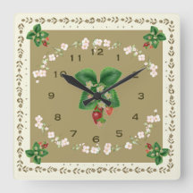 Square aardbery Clock Loden Green Background