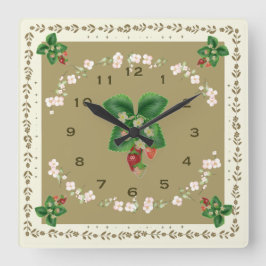 Square aardbery Clock Loden Green Background Vierkante Klok