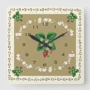 Square aardbery Clock Loden Green Background Vierkante Klok
