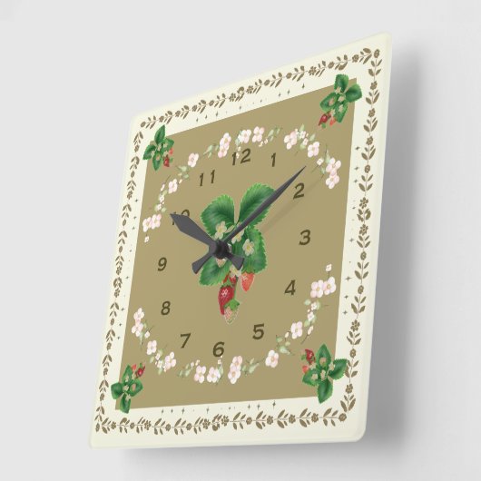 Square aardbery Clock Loden Green Background Vierkante Klok (Hoek)