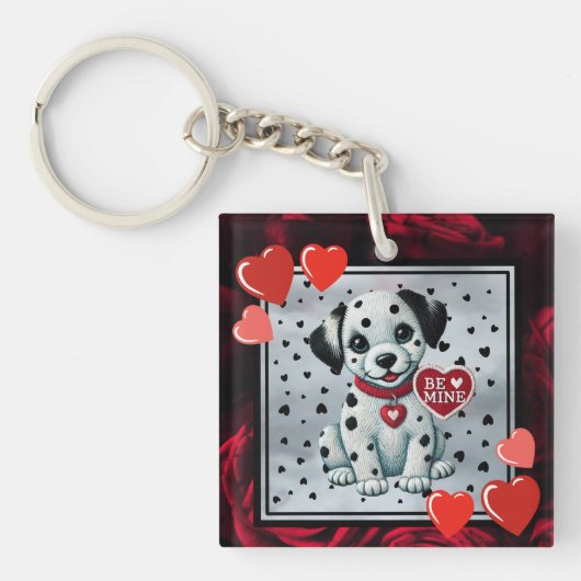 Square Acryl Sleutelhanger – Dalmatische Puppy Be (Voorkant)