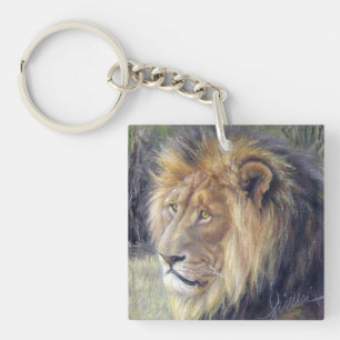 Square acrylsleutelhanger met een prachtige leeuw! sleutelhanger