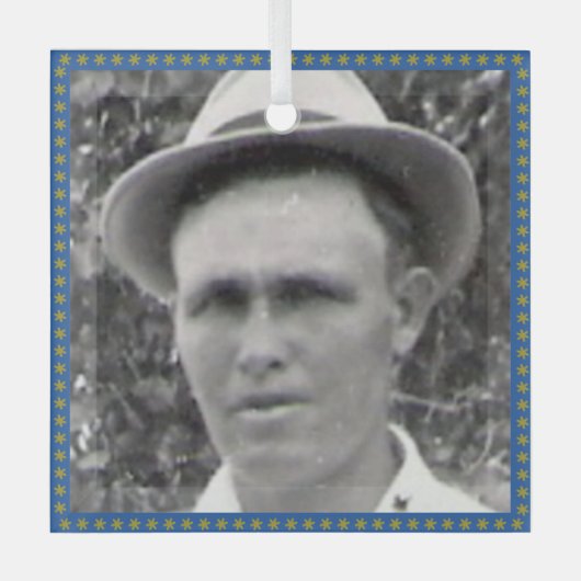 Square Ancestor Photo Blue and Gold Lijst Ornament (Voorkant)