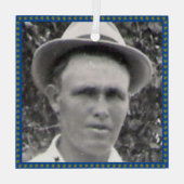 Square Ancestor Photo Blue and Gold Lijst Ornament (Achterkant)