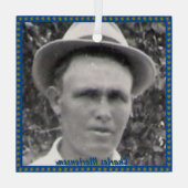 Square Ancestor Photo en Name with Blue and Gold Glas Ornament (Achterkant)