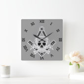 Square and Compass with Skull and Crossbones Vierkante Klok (Huis)