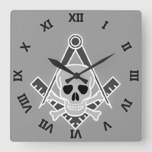 Square and Compass with Skull and Crossbones Vierkante Klok (Voorkant)