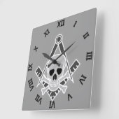 Square and Compass with Skull and Crossbones Vierkante Klok (Hoek)