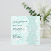 Square Aqua Damask Wedding Invitation Kaart (Staand voorkant)