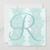 Square Aqua Damask Wedding Invitation Kaart (Achterkant)