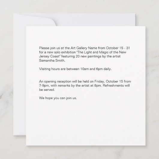 Square Art Exhibition Invitation Sjabloon Kaart (Achterkant)