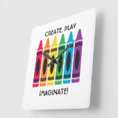 Square Art Room Klok met Kleurrijke Crayons Center (Hoek)
