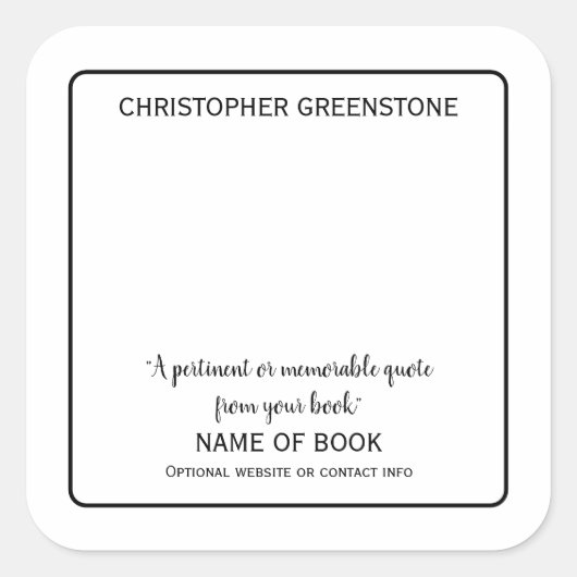 Square Author Signature Black Bookplate Vierkante Sticker (Voorkant)