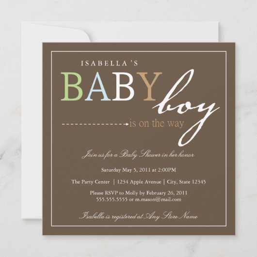 Square BABY BOY Baby shower Invitation Kaart (Voorkant)