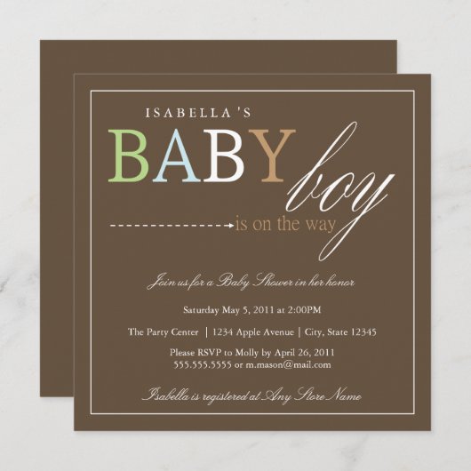 Square Baby Boy | Baby shower Uitnodiging (Voorkant / Achterkant)