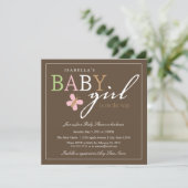 Square BABY GIRL Baby shower Invitation Kaart (Staand voorkant)